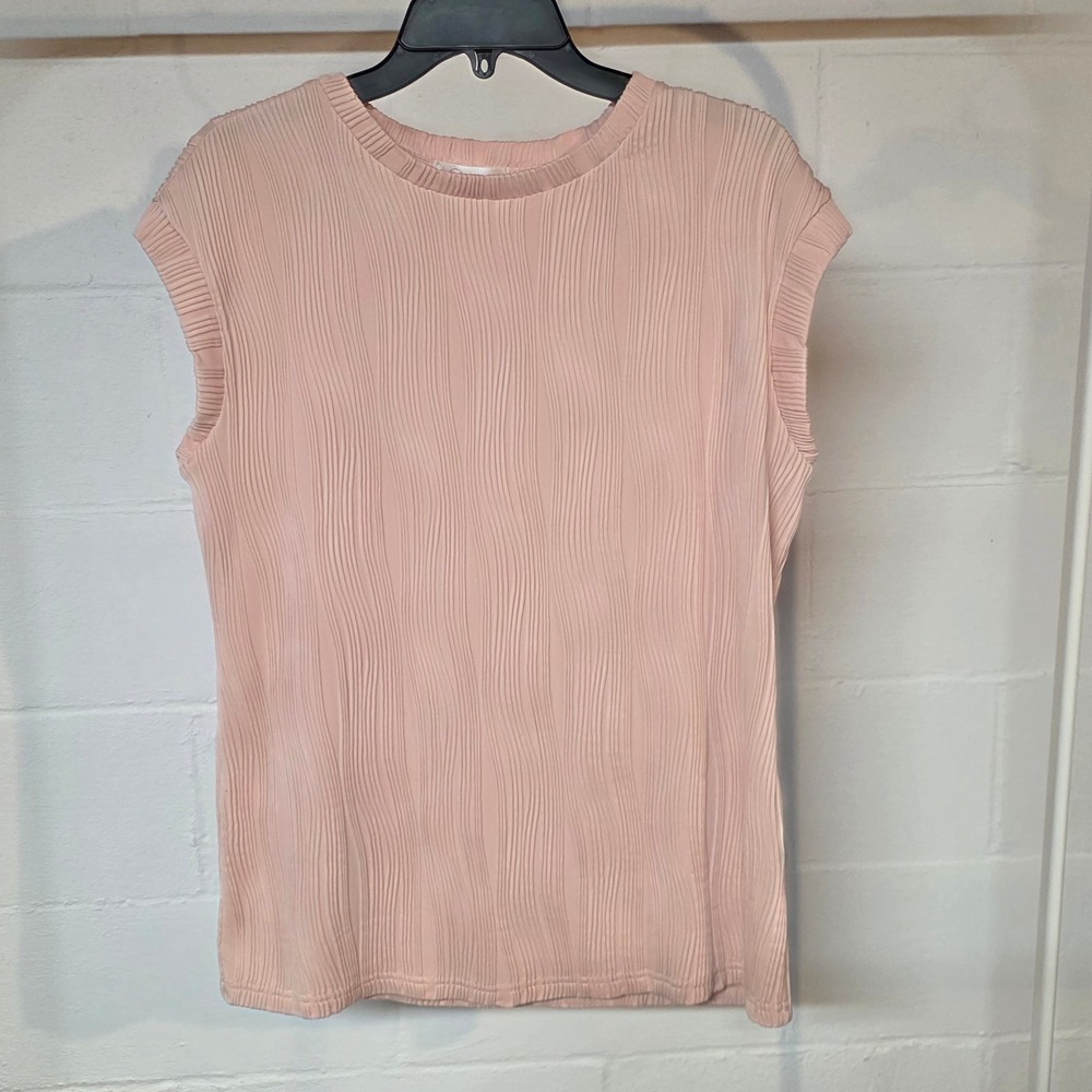Liam & Co Womens Large Blush Pink Wavy Plisse Textured Sleeveless‎ Crew Neck Top